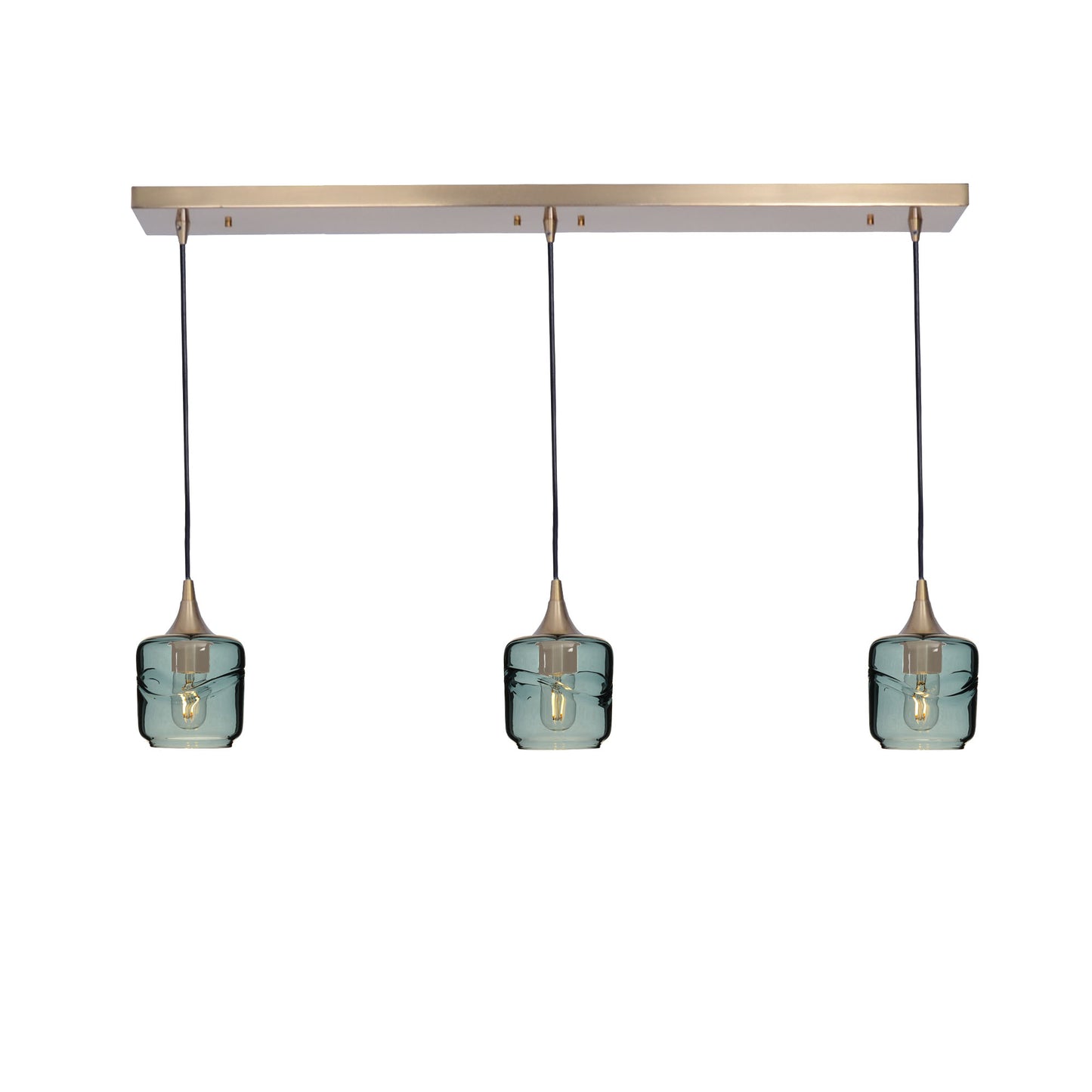 601 Swell: 3 Pendant Linear Chandelier-Glass-Bicycle Glass Co - Hotshop-Slate Gray-Polished Brass-Bicycle Glass Co