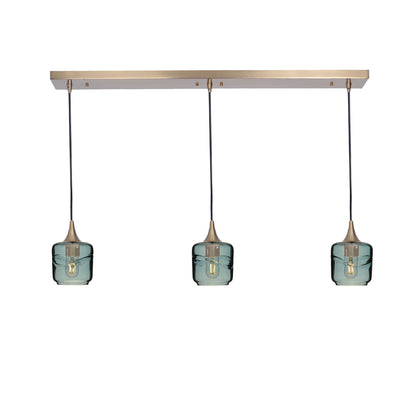601 Swell: 3 Pendant Linear Chandelier-Glass-Bicycle Glass Co - Hotshop-Slate Gray-Polished Brass-Bicycle Glass Co