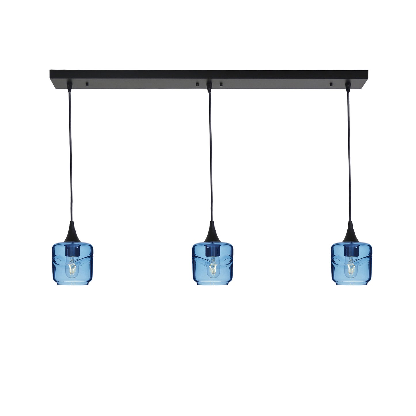 601 Swell: 3 Pendant Linear Chandelier-Glass-Bicycle Glass Co - Hotshop-Steel Blue-Matte Black-Bicycle Glass Co