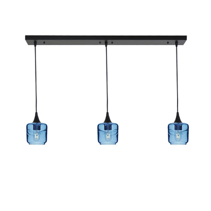 601 Swell: 3 Pendant Linear Chandelier-Glass-Bicycle Glass Co - Hotshop-Steel Blue-Matte Black-Bicycle Glass Co