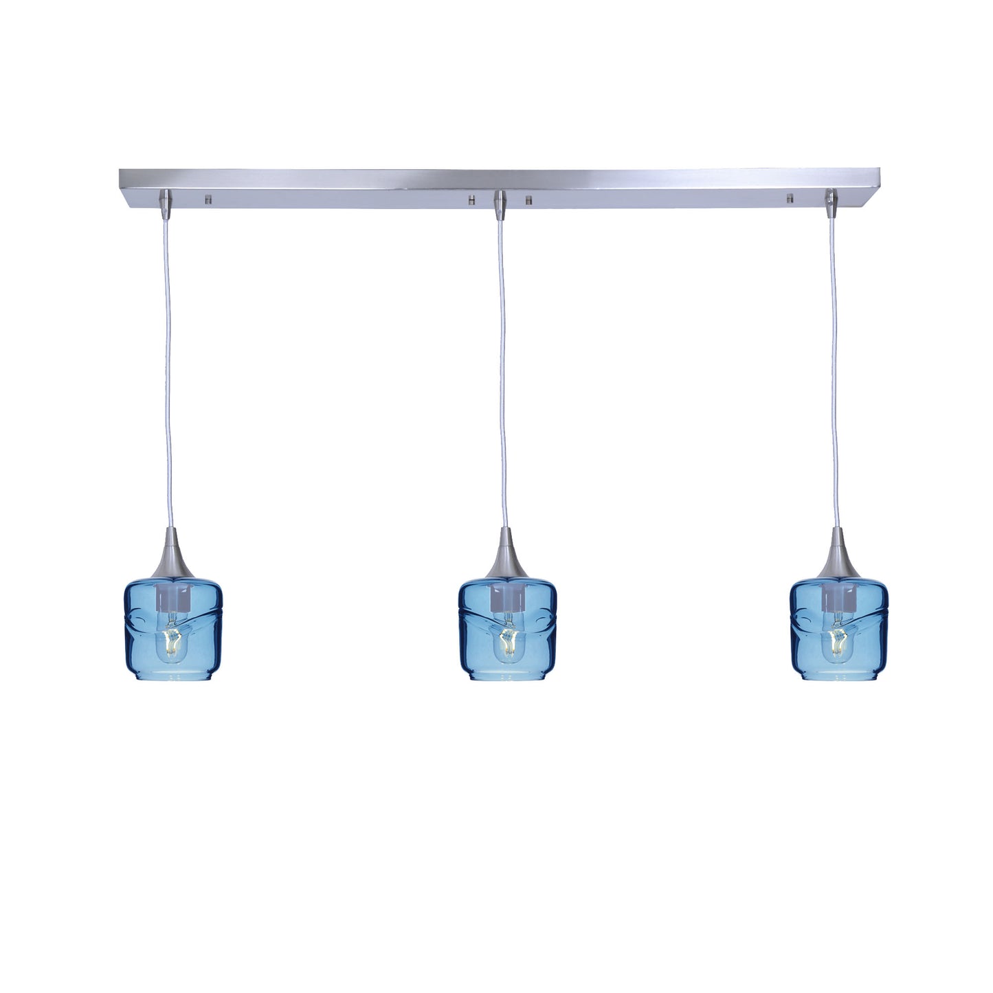 601 Swell: 3 Pendant Linear Chandelier-Glass-Bicycle Glass Co - Hotshop-Steel Blue-Brushed Nickel-Bicycle Glass Co