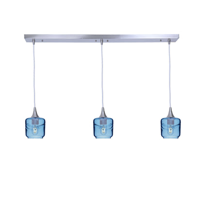 601 Swell: 3 Pendant Linear Chandelier-Glass-Bicycle Glass Co - Hotshop-Steel Blue-Brushed Nickel-Bicycle Glass Co