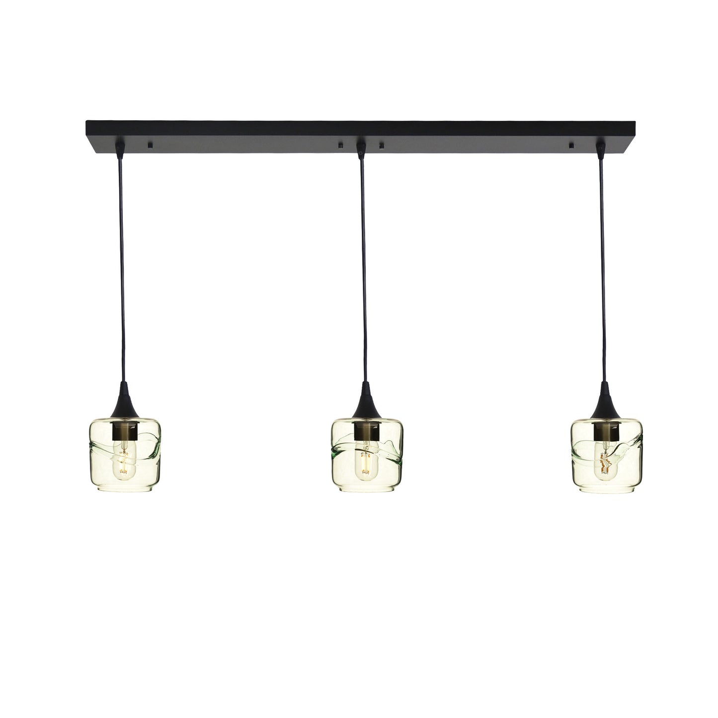 601 Swell: 3 Pendant Linear Chandelier-Glass-Bicycle Glass Co - Hotshop-Eco Clear-Matte Black-Bicycle Glass Co
