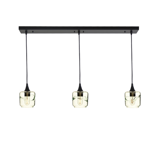 601 Swell: 3 Pendant Linear Chandelier-Glass-Bicycle Glass Co - Hotshop-Eco Clear-Matte Black-Bicycle Glass Co