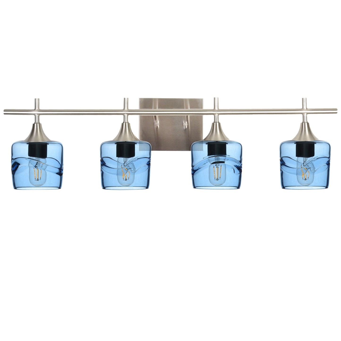 601 Swell: 4 Light Wall Vanity-Glass-Bicycle Glass Co - Hotshop-Steel Blue-Brushed Nickel-Bicycle Glass Co