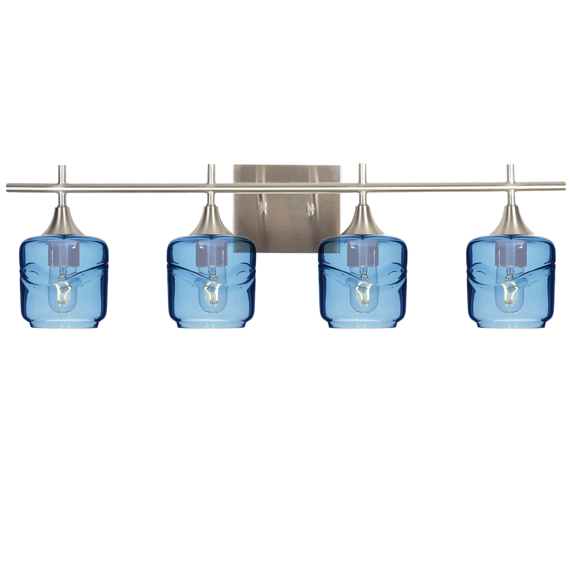 601 Swell: 4 Light Wall Vanity-Glass-Bicycle Glass Co - Hotshop-Steel Blue-Brushed Nickel-Bicycle Glass Co
