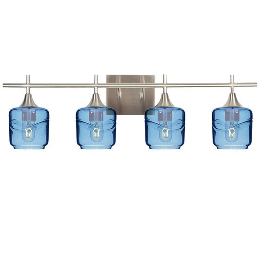 601 Swell: 4 Light Wall Vanity-Glass-Bicycle Glass Co - Hotshop-Steel Blue-Brushed Nickel-Bicycle Glass Co