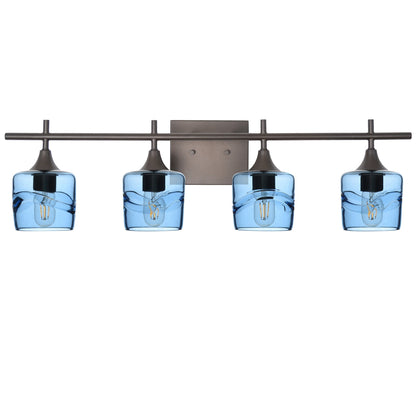 601 Swell: 4 Light Wall Vanity-Glass-Bicycle Glass Co - Hotshop-Steel Blue-Dark Bronze-Bicycle Glass Co