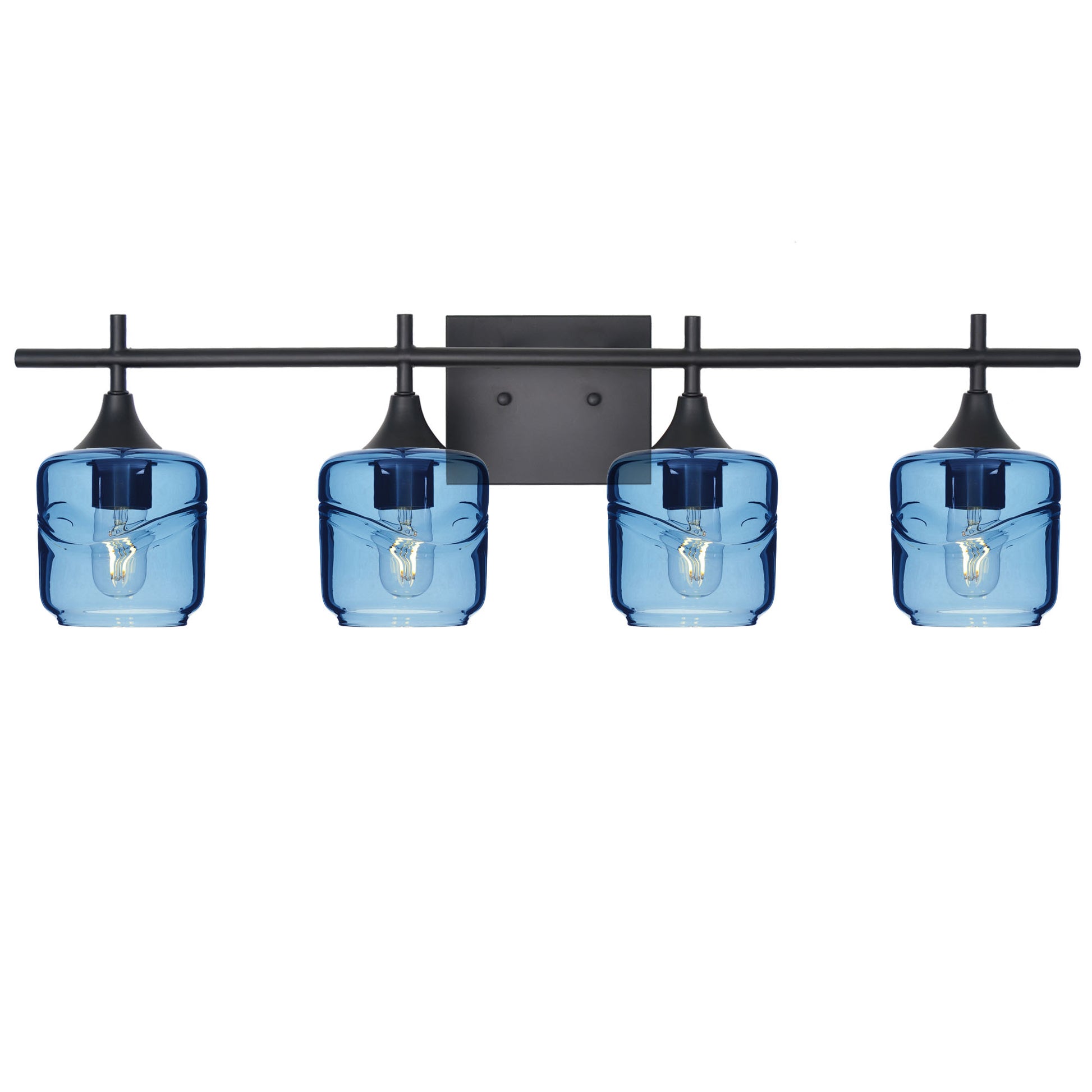 601 Swell: 4 Light Wall Vanity-Glass-Bicycle Glass Co - Hotshop-Steel Blue-Matte Black-Bicycle Glass Co