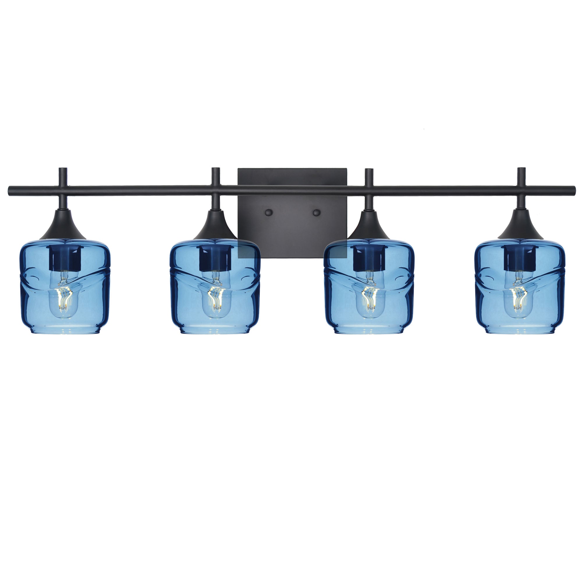 601 Swell: 4 Light Wall Vanity-Glass-Bicycle Glass Co - Hotshop-Steel Blue-Matte Black-Bicycle Glass Co