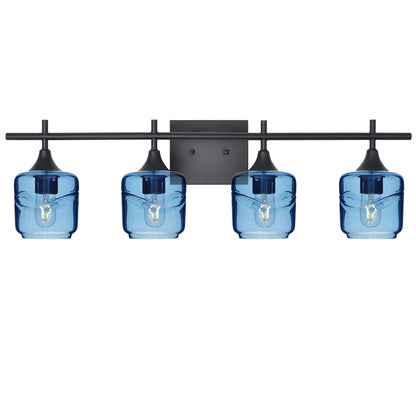 601 Swell: 4 Light Wall Vanity-Glass-Bicycle Glass Co - Hotshop-Steel Blue-Matte Black-Bicycle Glass Co