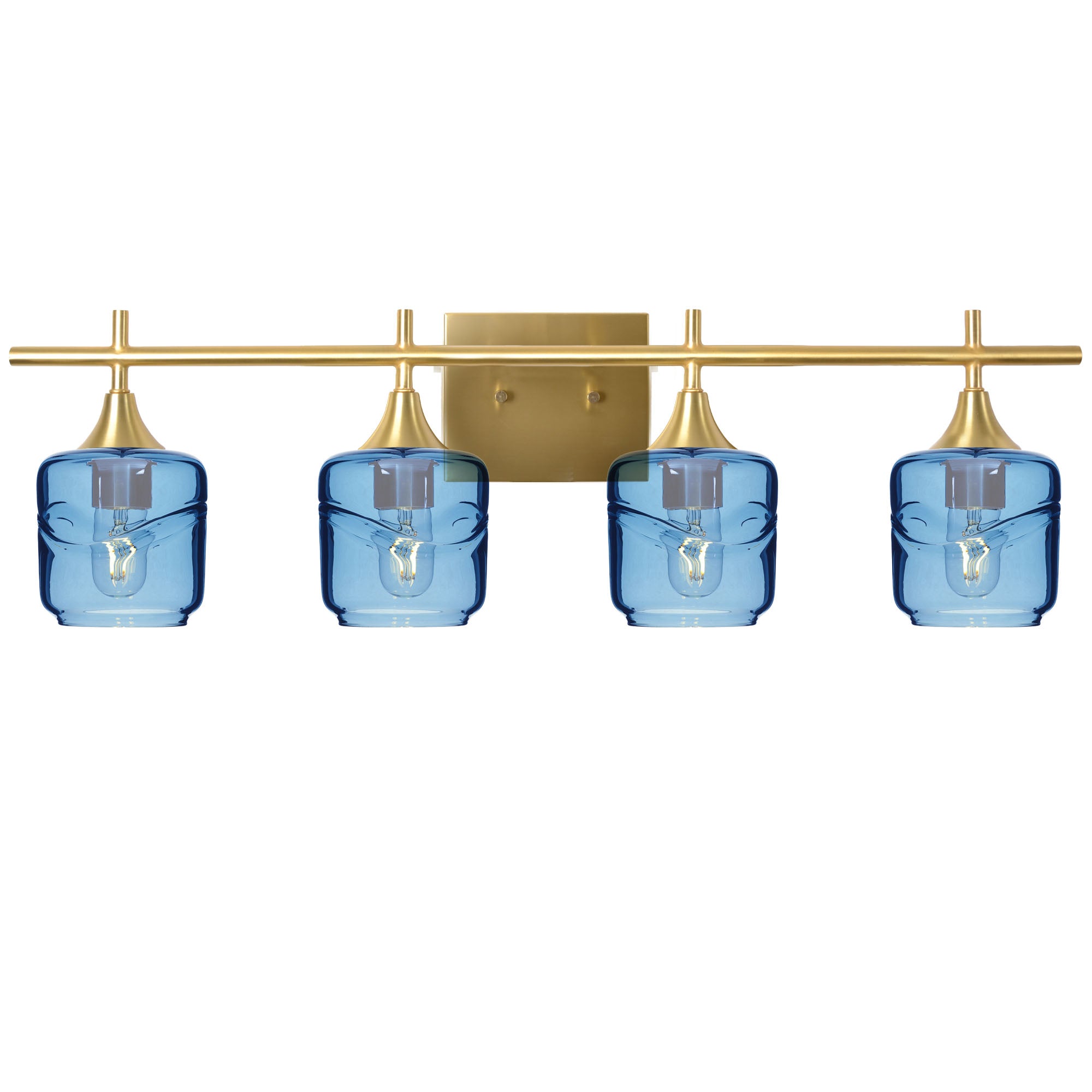 601 Swell: 4 Light Wall Vanity-Glass-Bicycle Glass Co - Hotshop-Steel Blue-Polished Brass-Bicycle Glass Co