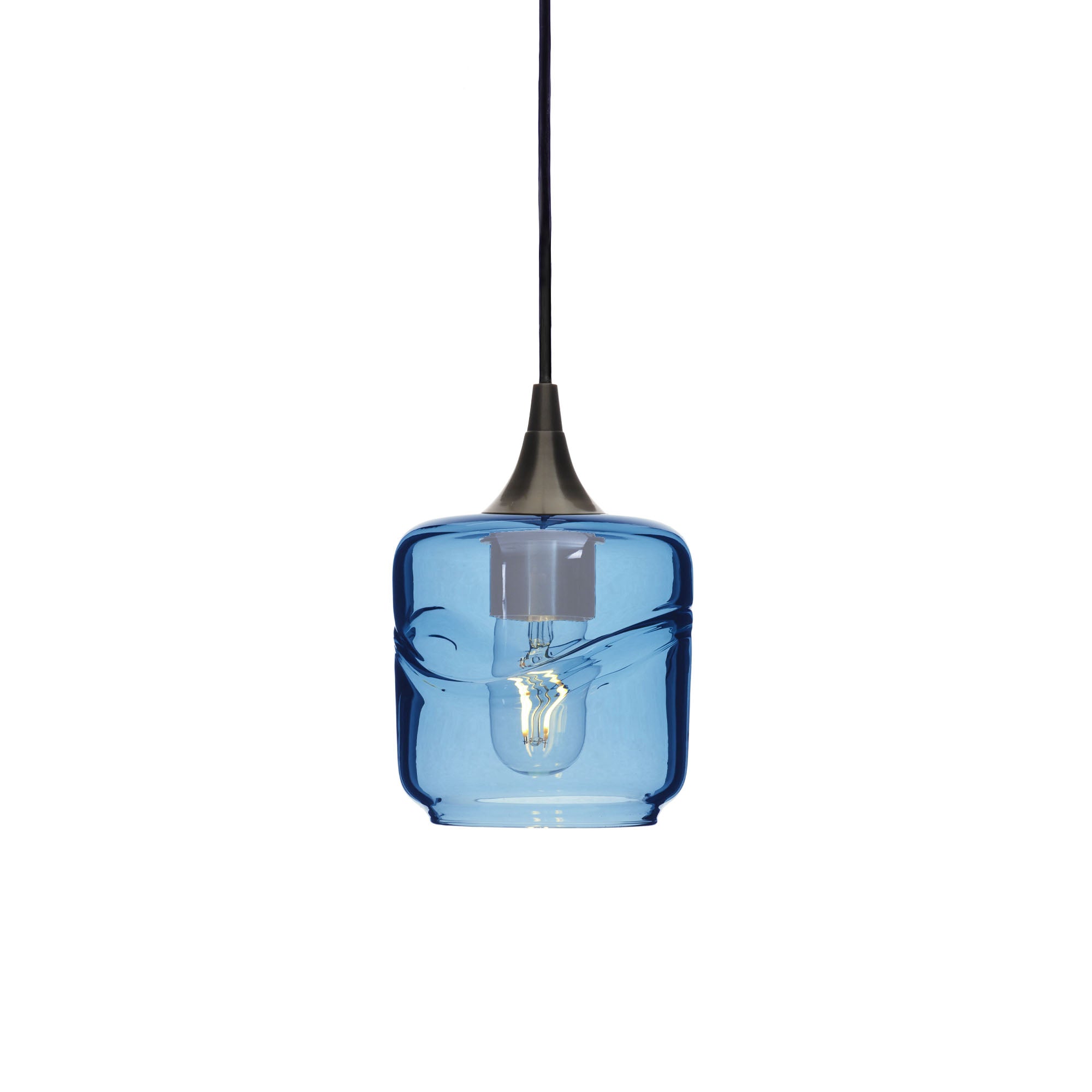 601 Swell: Single Pendant Light-Glass-Bicycle Glass Co - Hotshop-Steel Blue-Antique Bronze-Bicycle Glass Co