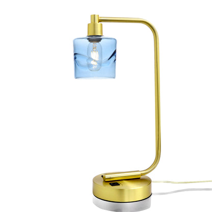 601 Swell: Table Lamp-Glass-Bicycle Glass Co - Hotshop-Steel Blue-Satin Brass-Bicycle Glass Co