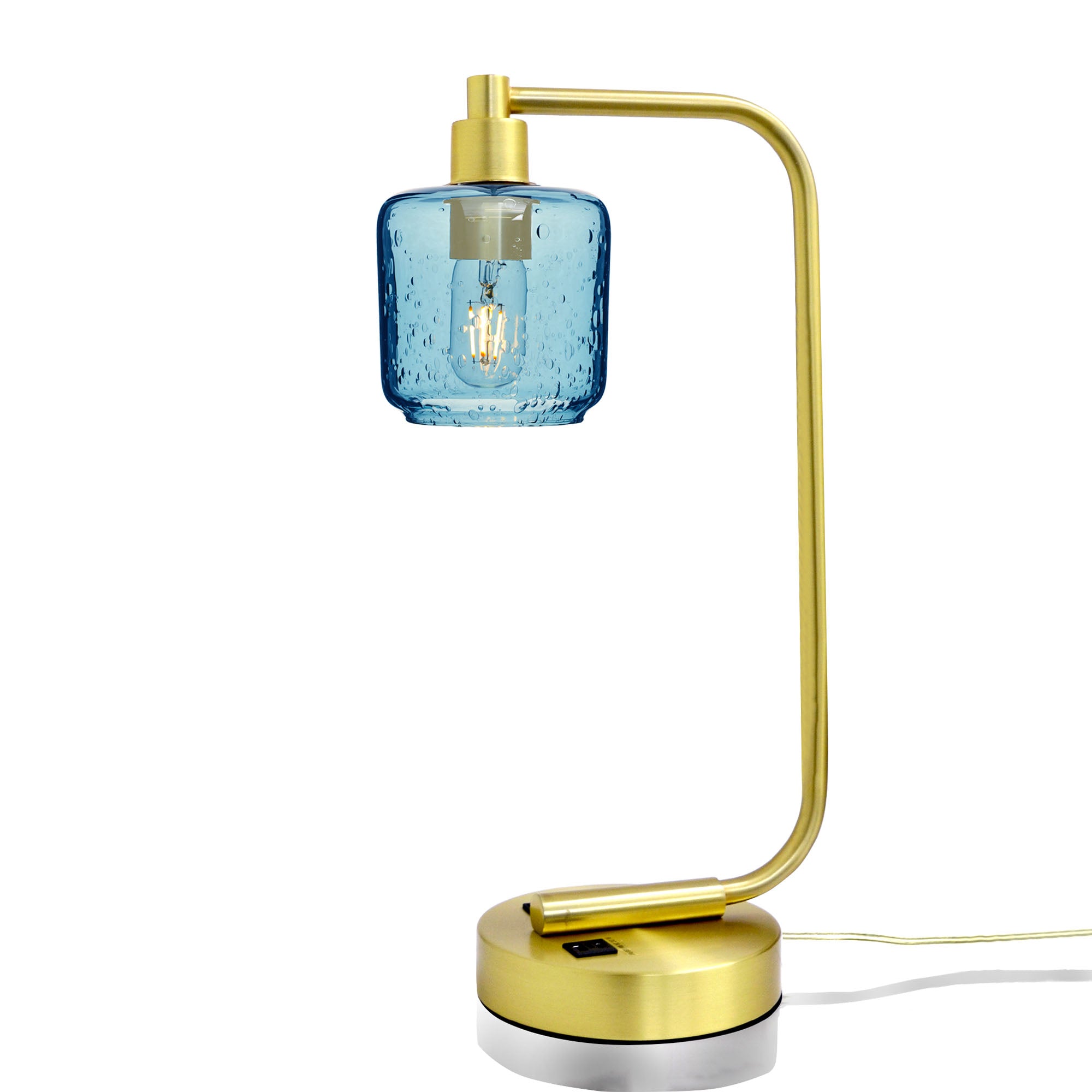 601 Table Lamp-Glass-Bicycle Glass Co - Hotshop-Lunar-Steel Blue-Satin Brass-Bicycle Glass Co