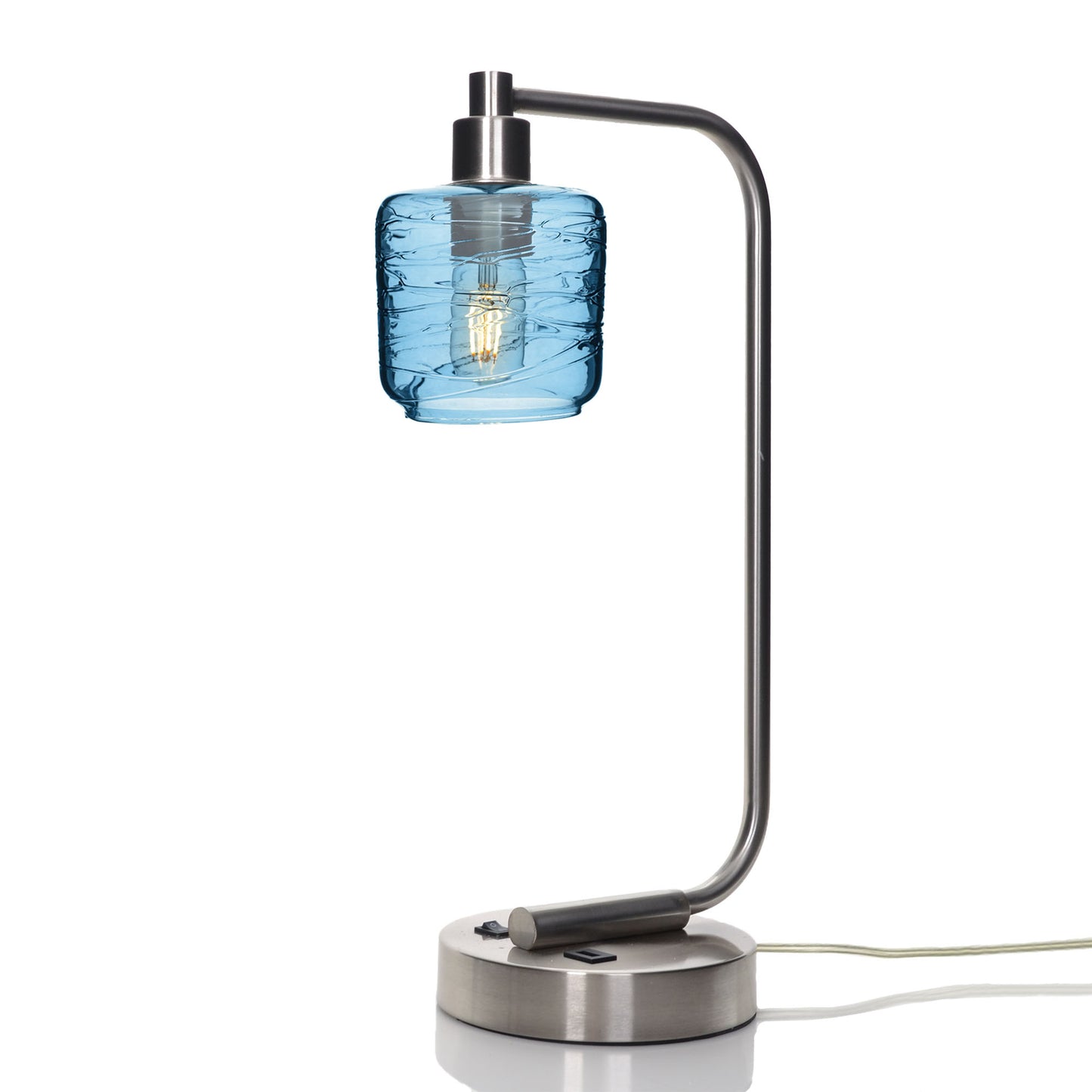 601 Table Lamp-Glass-Bicycle Glass Co - Hotshop-Spun-Steel Blue-Brushed Nickel-Bicycle Glass Co