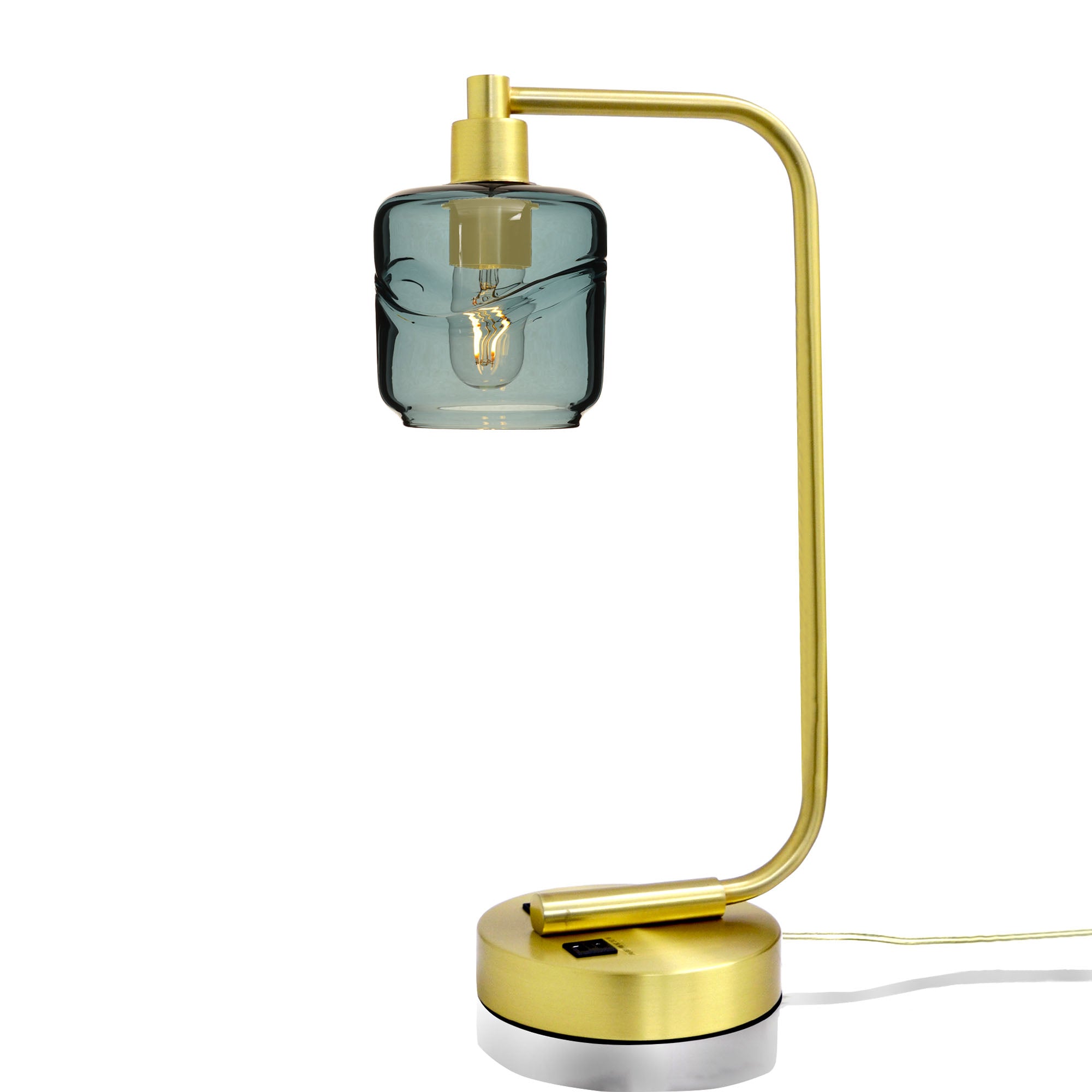 601 Table Lamp-Glass-Bicycle Glass Co - Hotshop-Swell-Slate Gray-Satin Brass-Bicycle Glass Co
