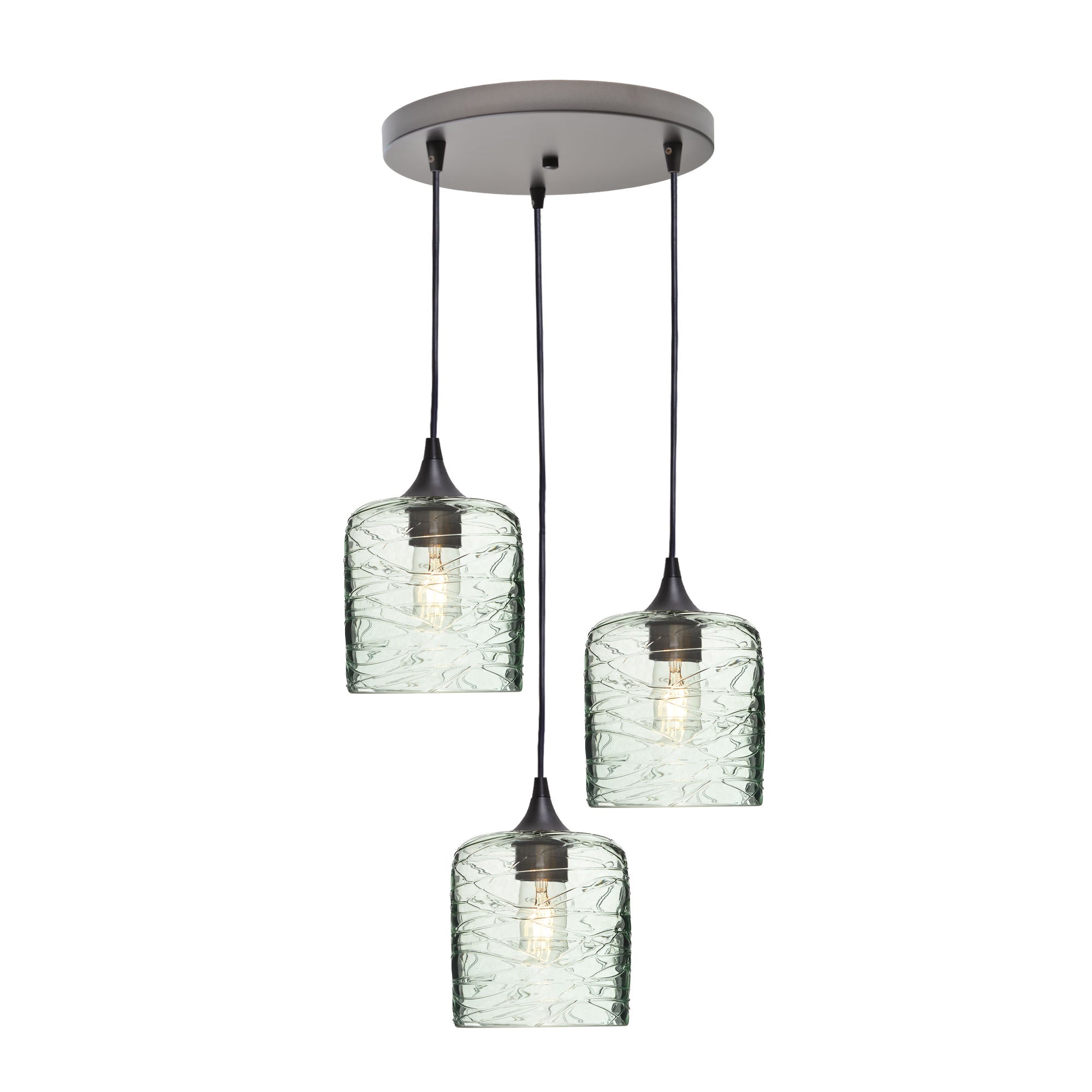 603 3 Pendant Cascade Chandelier-Glass-Bicycle Glass Co - Hotshop-Antique Bronze - 4ft Cord-Spun-Eco Clear-Bicycle Glass Co