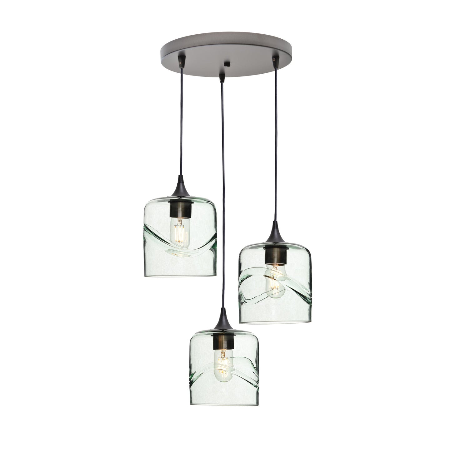 603 3 Pendant Cascade Chandelier-Glass-Bicycle Glass Co - Hotshop-Antique Bronze - 4ft Cord-Swell-Eco Clear-Bicycle Glass Co