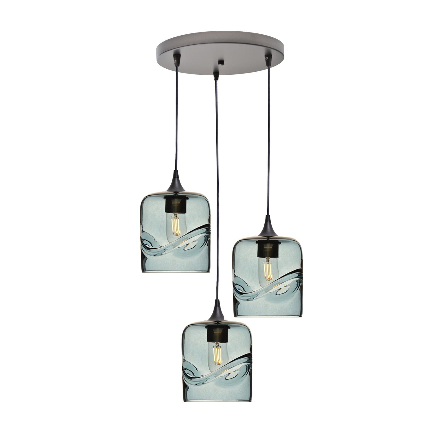 603 3 Pendant Cascade Chandelier-Glass-Bicycle Glass Co - Hotshop-Antique Bronze - 4ft Cord-Swell-Slate Gray-Bicycle Glass Co