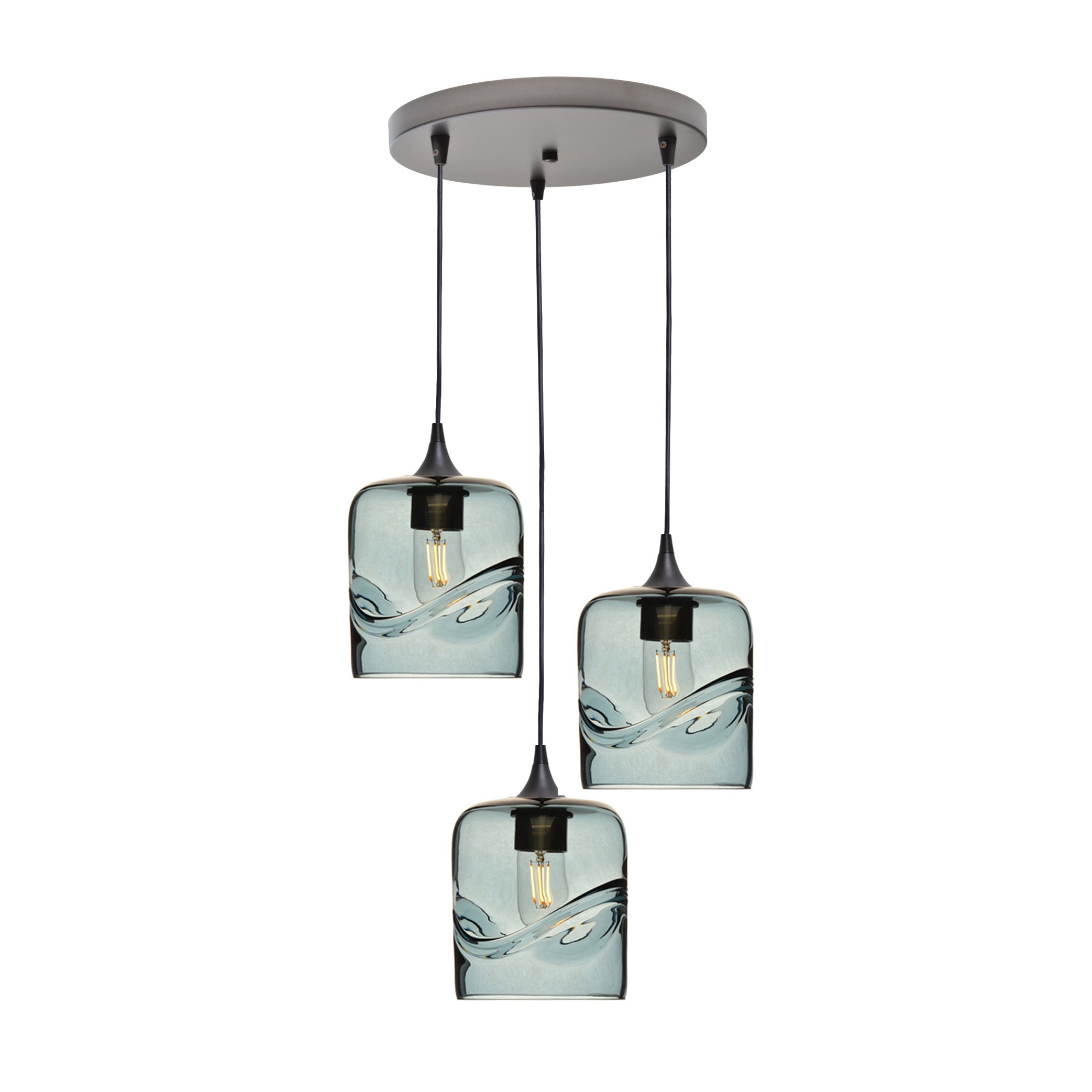 603 3 Pendant Cascade Chandelier-Glass-Bicycle Glass Co - Hotshop-Antique Bronze - 4ft Cord-Swell-Slate Gray-Bicycle Glass Co