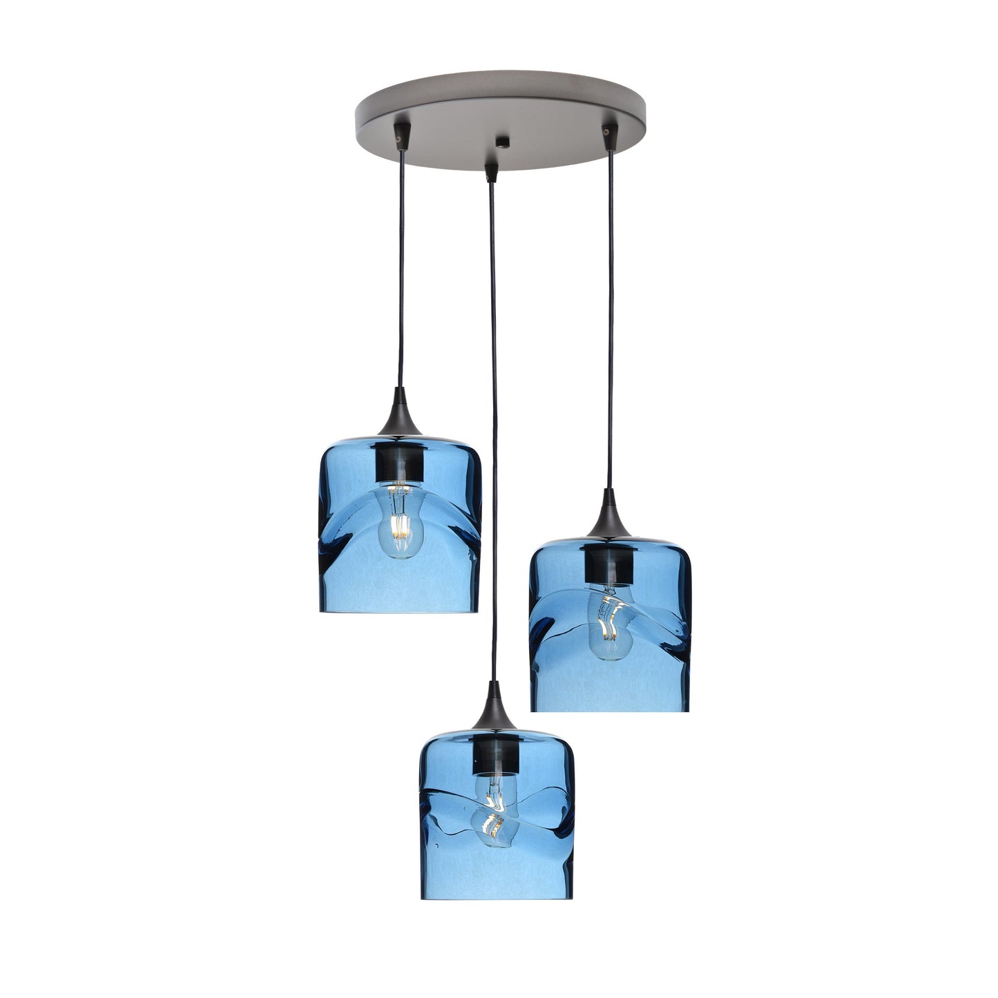 603 3 Pendant Cascade Chandelier-Glass-Bicycle Glass Co - Hotshop-Antique Bronze - 4ft Cord-Swell-Steel Blue-Bicycle Glass Co