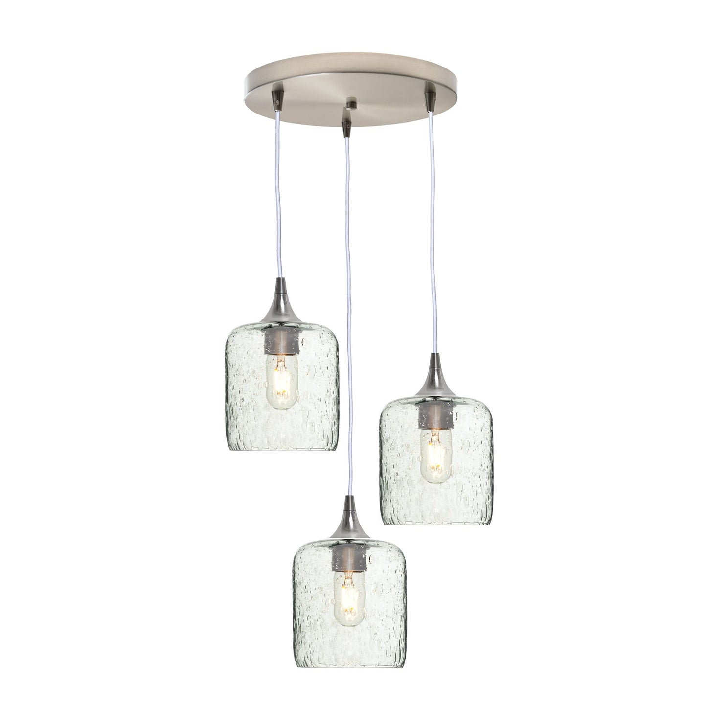603 3 Pendant Cascade Chandelier-Glass-Bicycle Glass Co - Hotshop-Brushed Nickel - 4ft Cord-Lunar-Eco Clear-Bicycle Glass Co