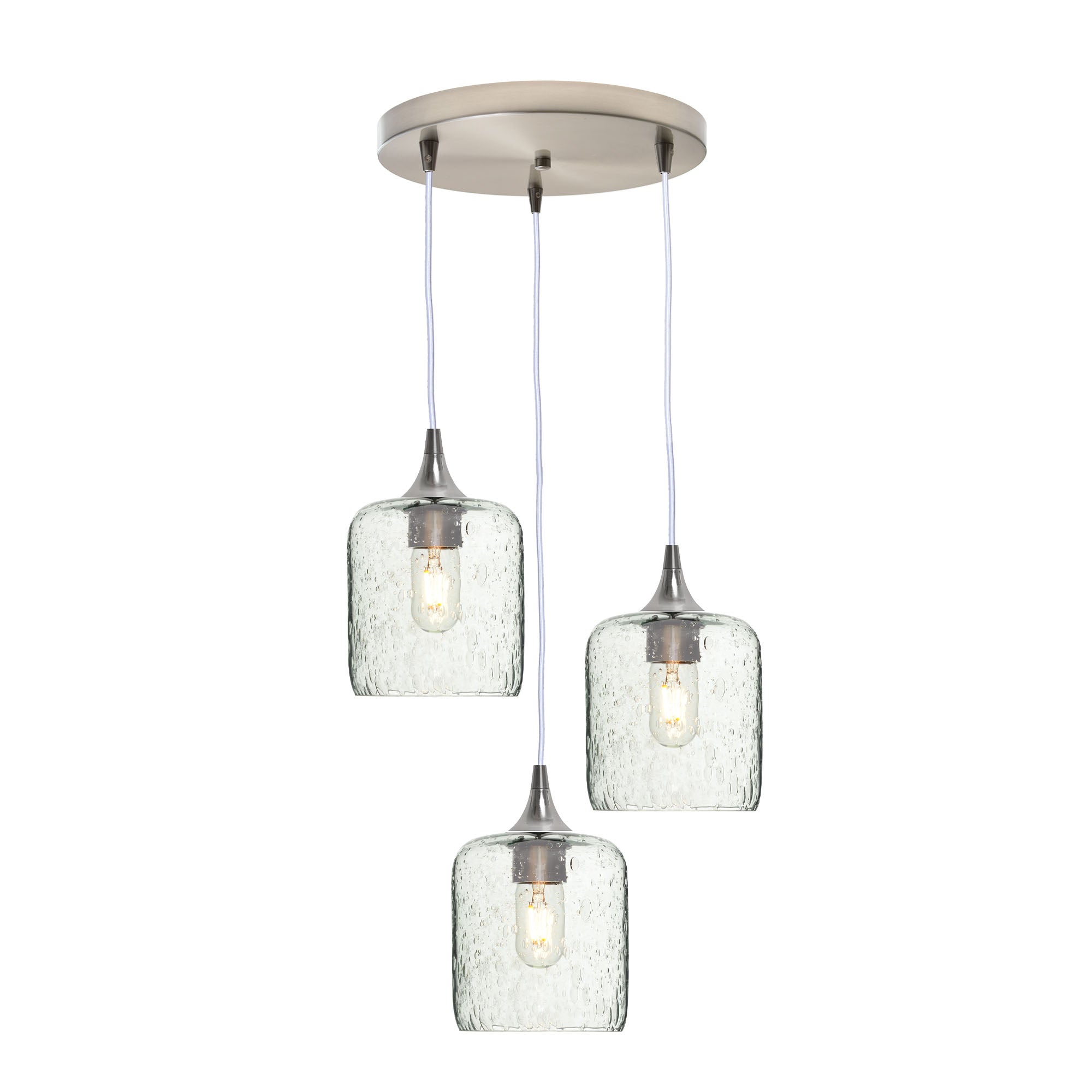 603 3 Pendant Cascade Chandelier-Glass-Bicycle Glass Co - Hotshop-Brushed Nickel - 4ft Cord-Lunar-Eco Clear-Bicycle Glass Co