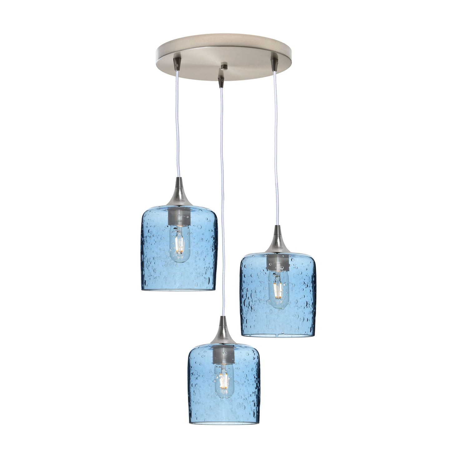 603 3 Pendant Cascade Chandelier-Glass-Bicycle Glass Co - Hotshop-Brushed Nickel - 4ft Cord-Lunar-Steel Blue-Bicycle Glass Co