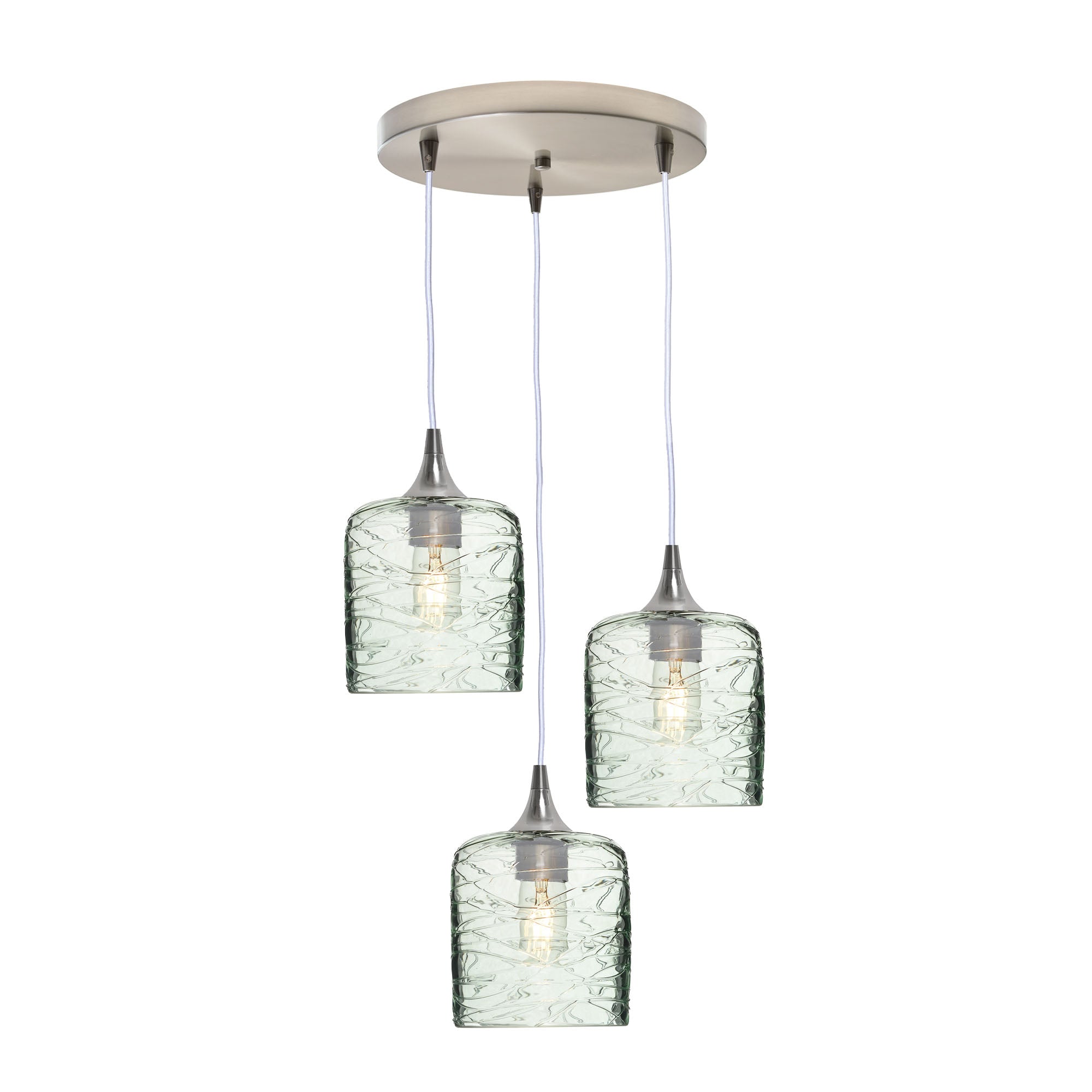 603 3 Pendant Cascade Chandelier-Glass-Bicycle Glass Co - Hotshop-Brushed Nickel - 4ft Cord-Spun-Eco Clear-Bicycle Glass Co