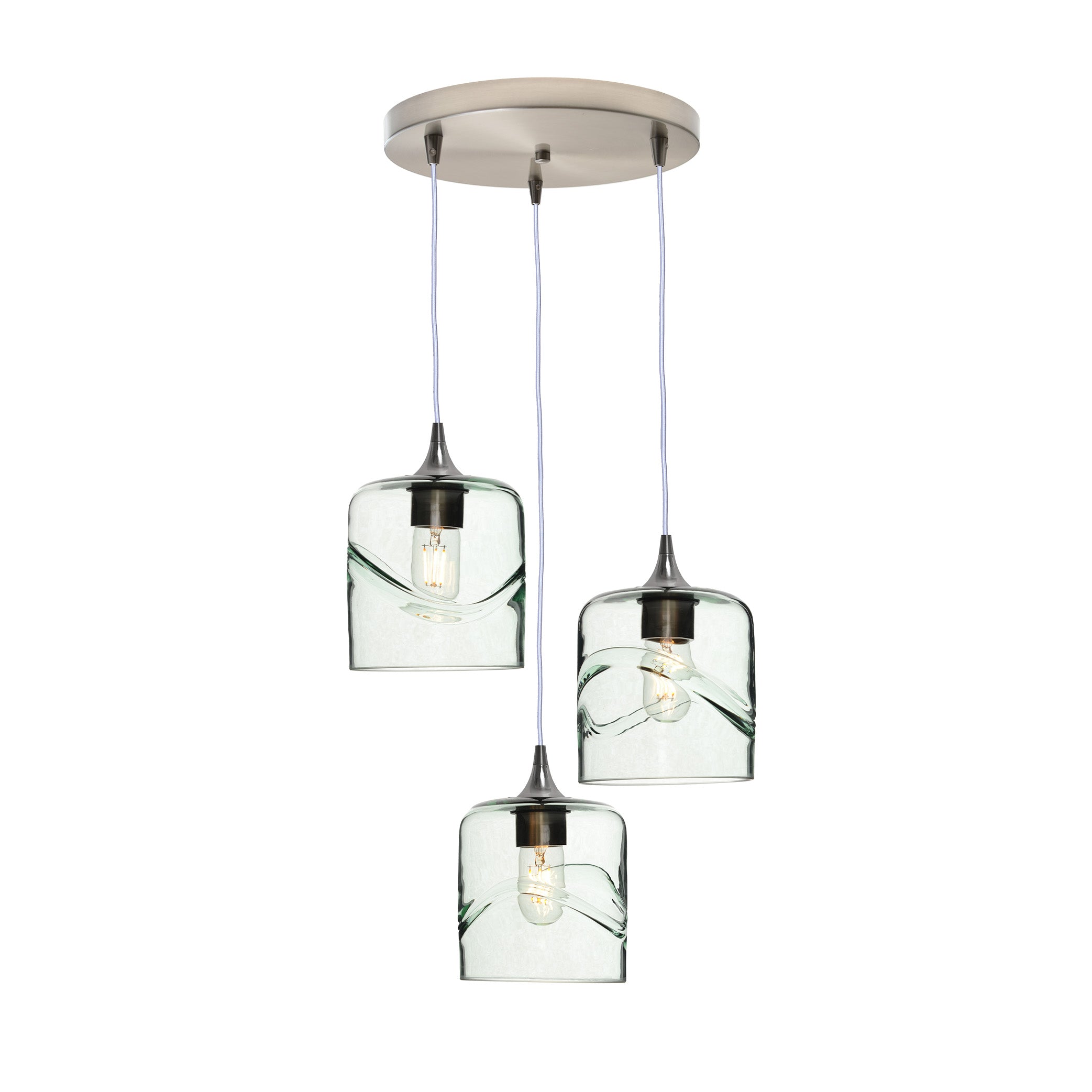 603 3 Pendant Cascade Chandelier-Glass-Bicycle Glass Co - Hotshop-Brushed Nickel - 4ft Cord-Swell-Eco Clear-Bicycle Glass Co