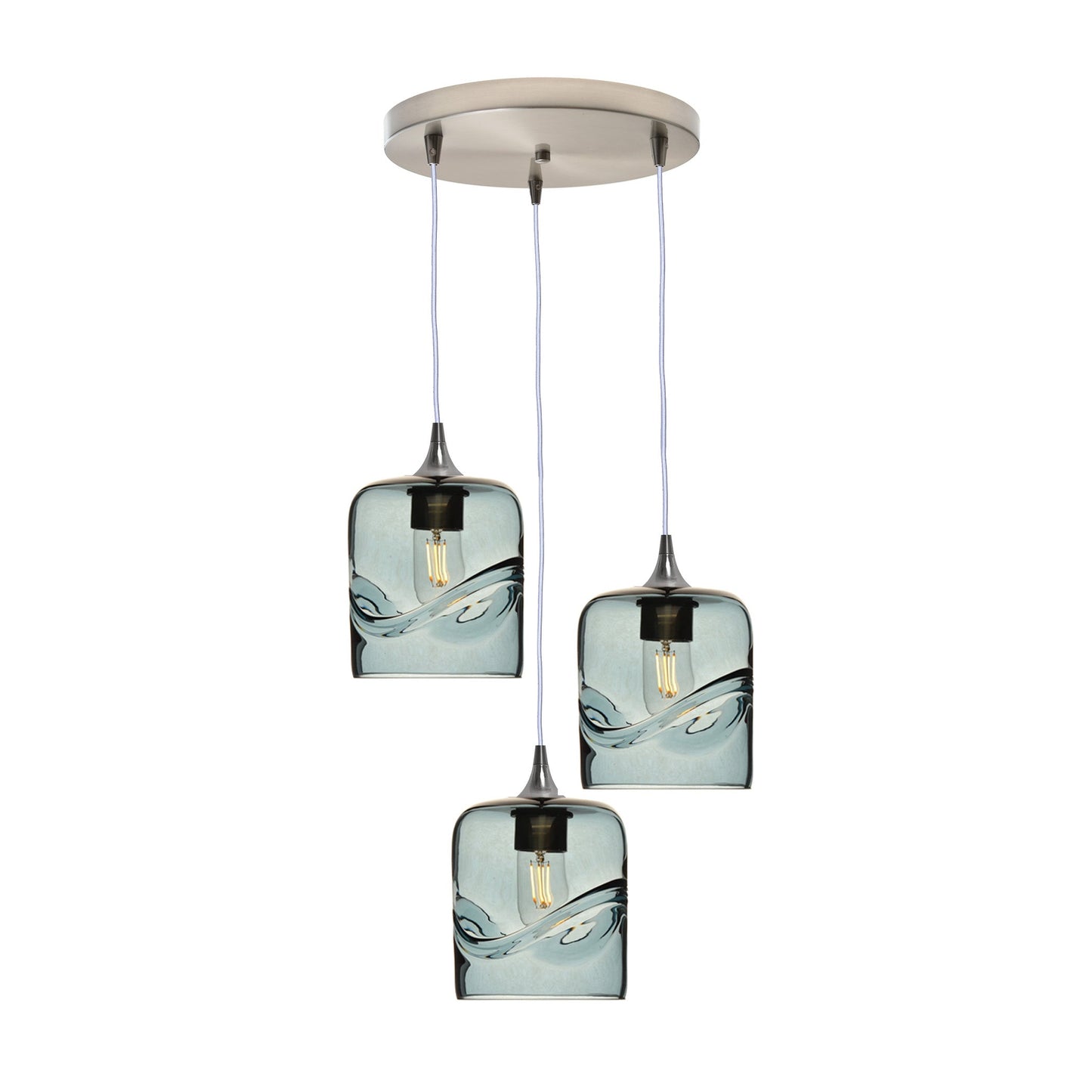 603 3 Pendant Cascade Chandelier-Glass-Bicycle Glass Co - Hotshop-Brushed Nickel - 4ft Cord-Swell-Slate Gray-Bicycle Glass Co