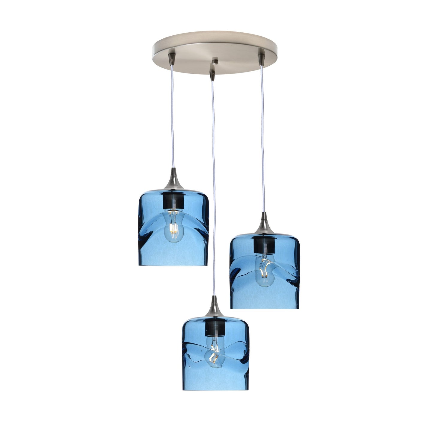 603 3 Pendant Cascade Chandelier-Glass-Bicycle Glass Co - Hotshop-Brushed Nickel - 4ft Cord-Swell-Steel Blue-Bicycle Glass Co