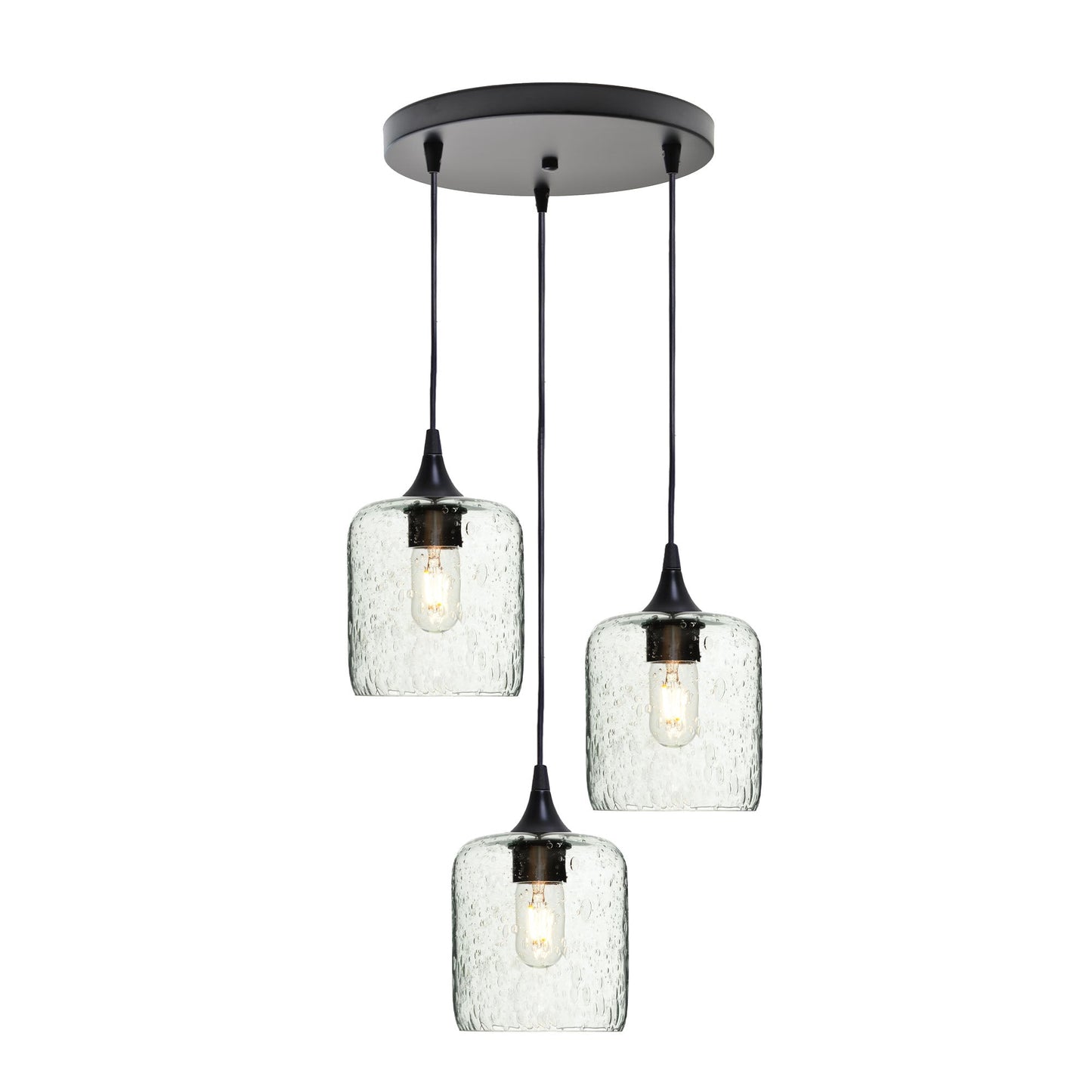 603 3 Pendant Cascade Chandelier-Glass-Bicycle Glass Co - Hotshop-Matte Black - 4ft Cord-Lunar-Eco Clear-Bicycle Glass Co