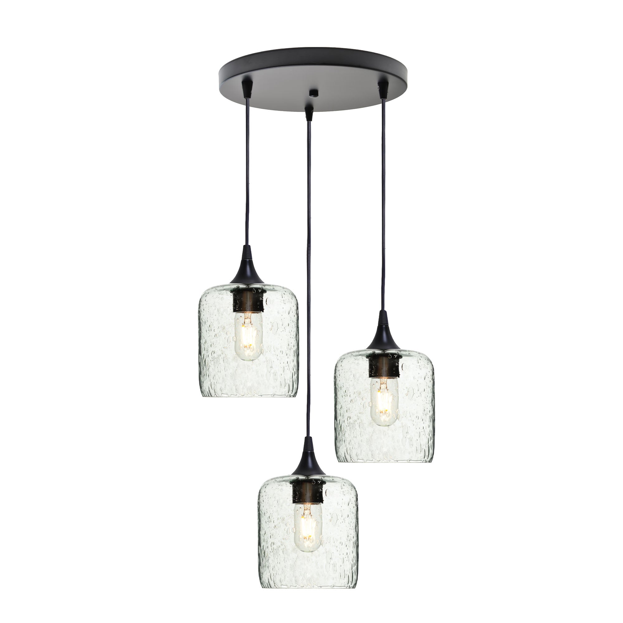 603 3 Pendant Cascade Chandelier-Glass-Bicycle Glass Co - Hotshop-Matte Black - 4ft Cord-Lunar-Eco Clear-Bicycle Glass Co