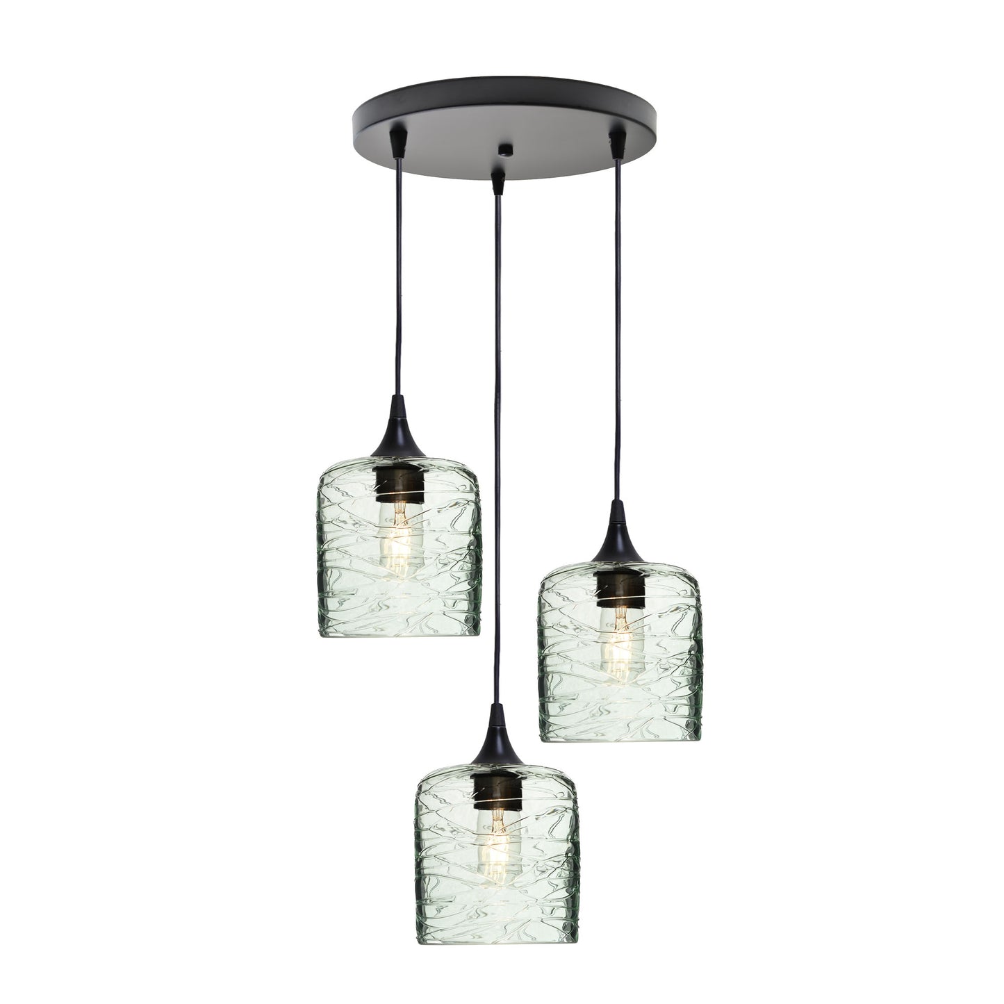603 3 Pendant Cascade Chandelier-Glass-Bicycle Glass Co - Hotshop-Matte Black - 4ft Cord-Spun-Eco Clear-Bicycle Glass Co