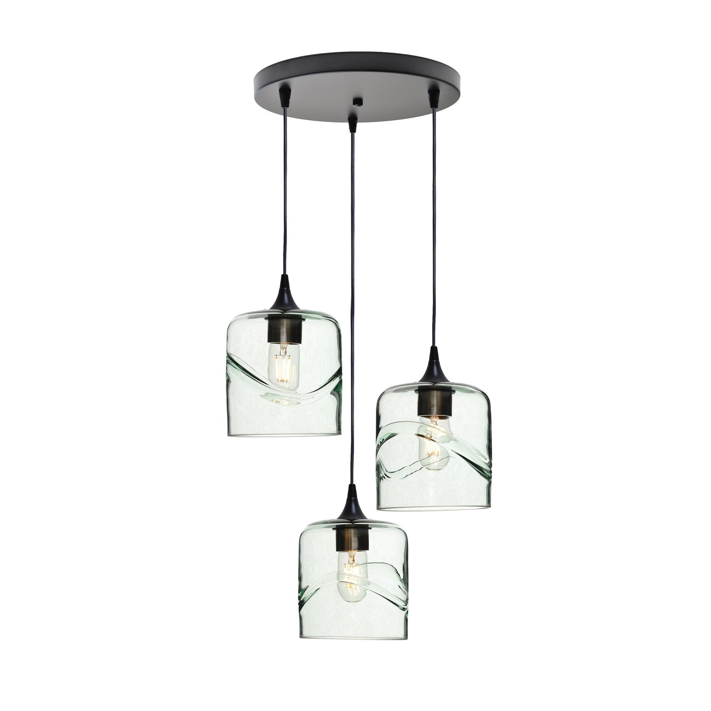 603 3 Pendant Cascade Chandelier-Glass-Bicycle Glass Co - Hotshop-Matte Black - 4ft Cord-Swell-Eco Clear-Bicycle Glass Co