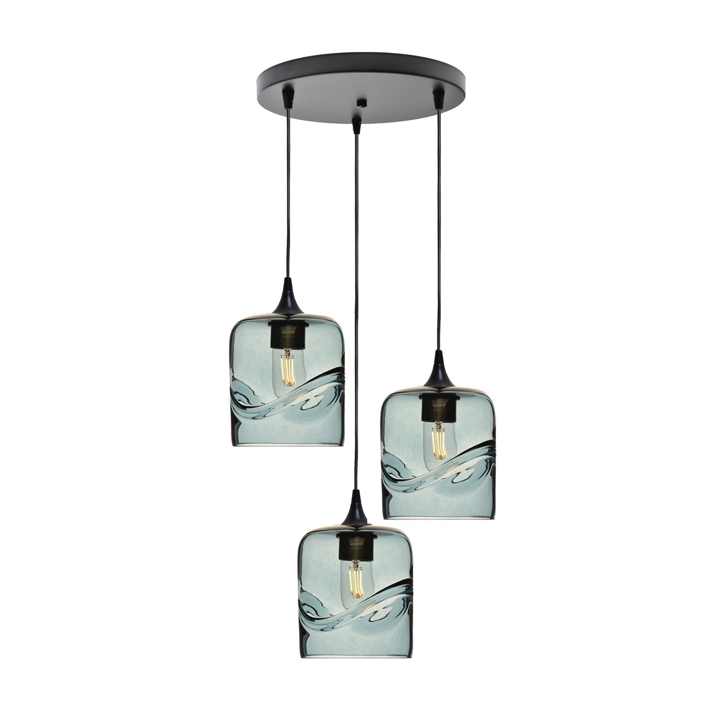 603 3 Pendant Cascade Chandelier-Glass-Bicycle Glass Co - Hotshop-Matte Black - 4ft Cord-Swell-Slate Gray-Bicycle Glass Co