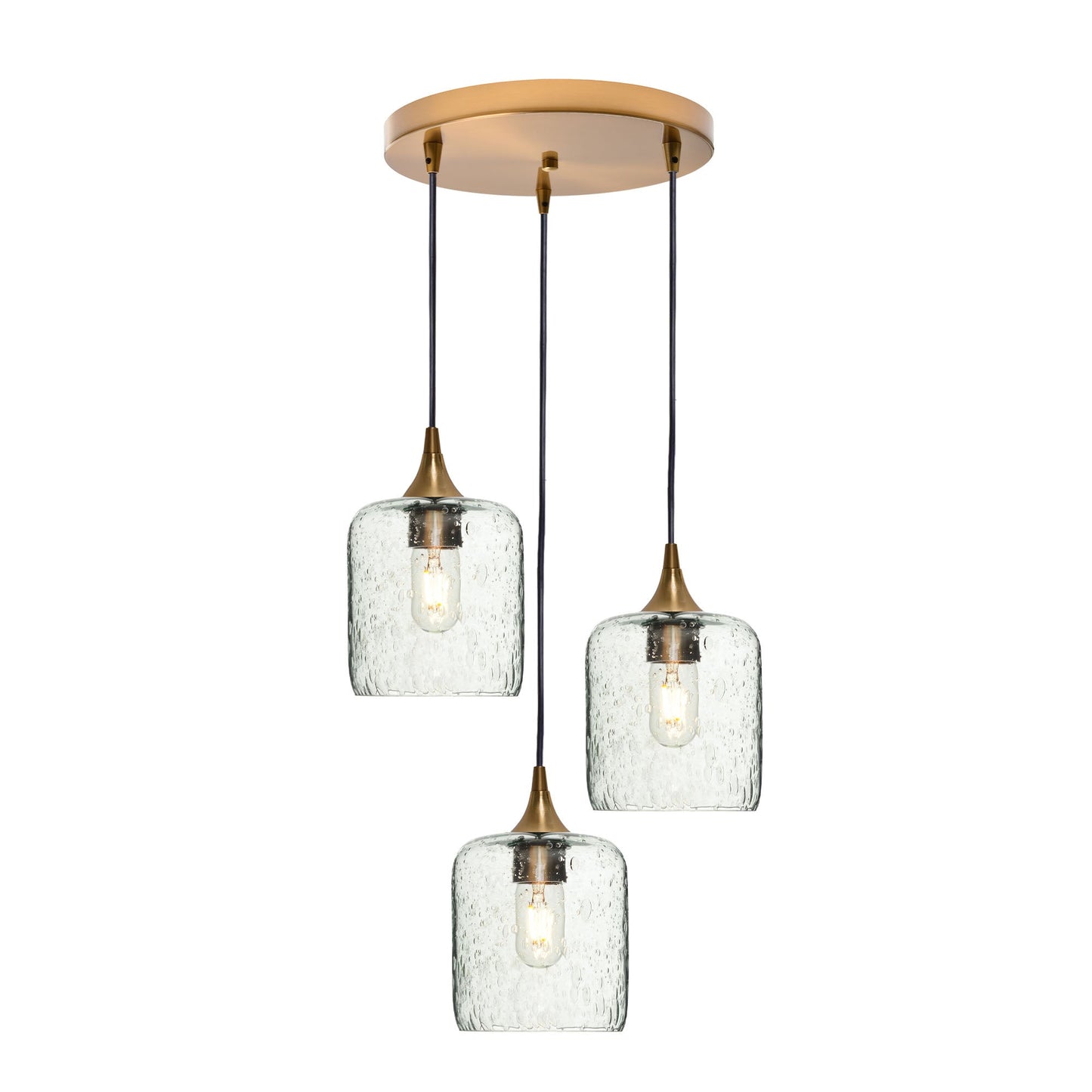 603 3 Pendant Cascade Chandelier-Glass-Bicycle Glass Co - Hotshop-Polished Brass - 4ft Cord-Lunar-Eco Clear-Bicycle Glass Co