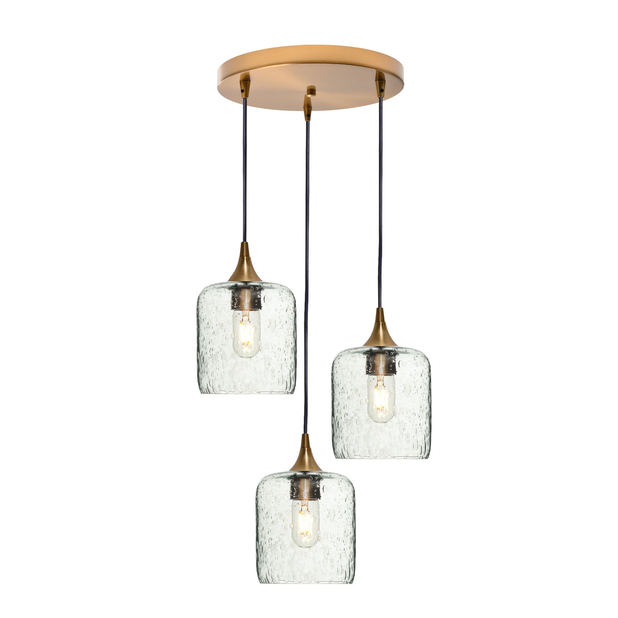 603 3 Pendant Cascade Chandelier-Glass-Bicycle Glass Co - Hotshop-Polished Brass - 4ft Cord-Lunar-Eco Clear-Bicycle Glass Co