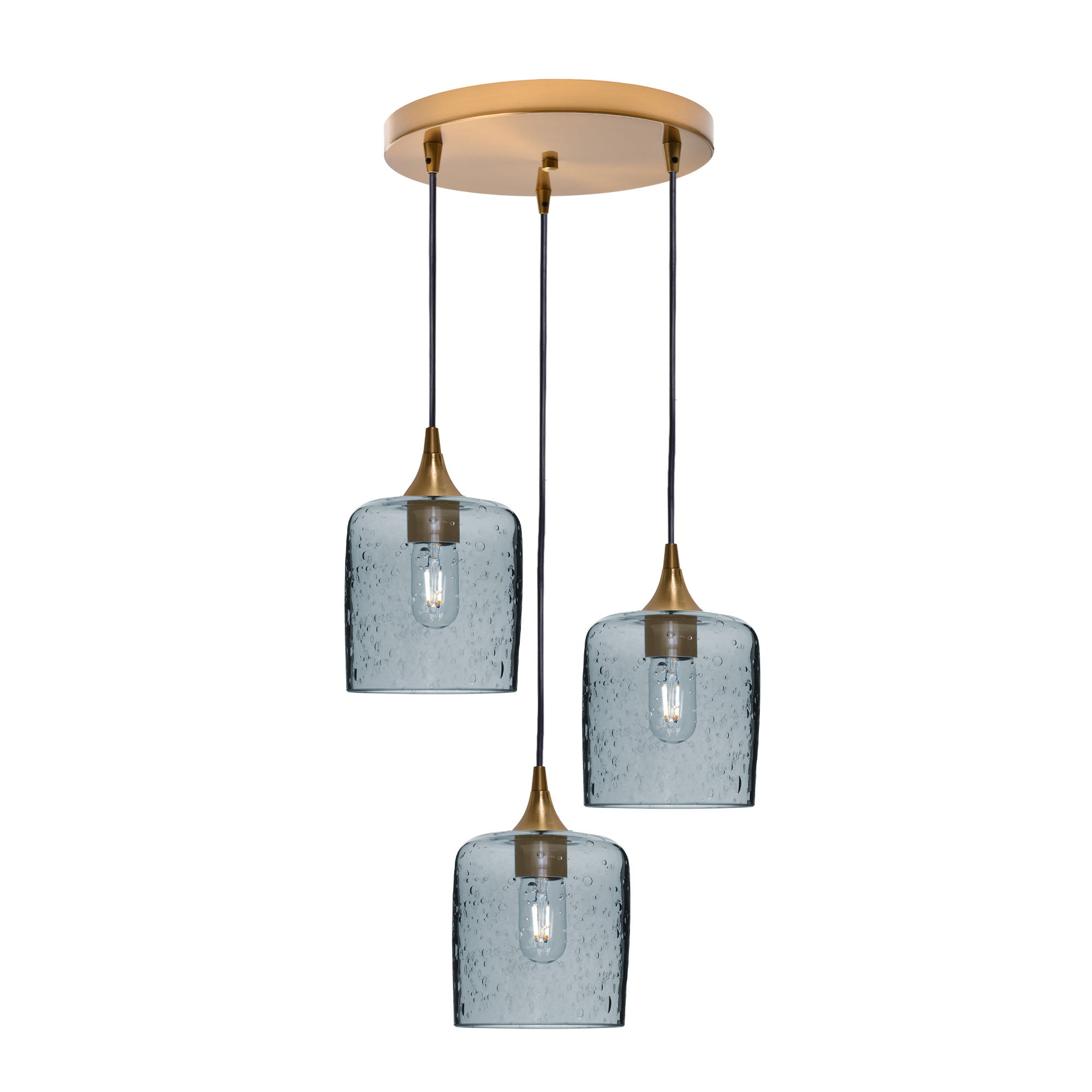 603 3 Pendant Cascade Chandelier-Glass-Bicycle Glass Co - Hotshop-Polished Brass - 4ft Cord-Lunar-Slate Gray-Bicycle Glass Co