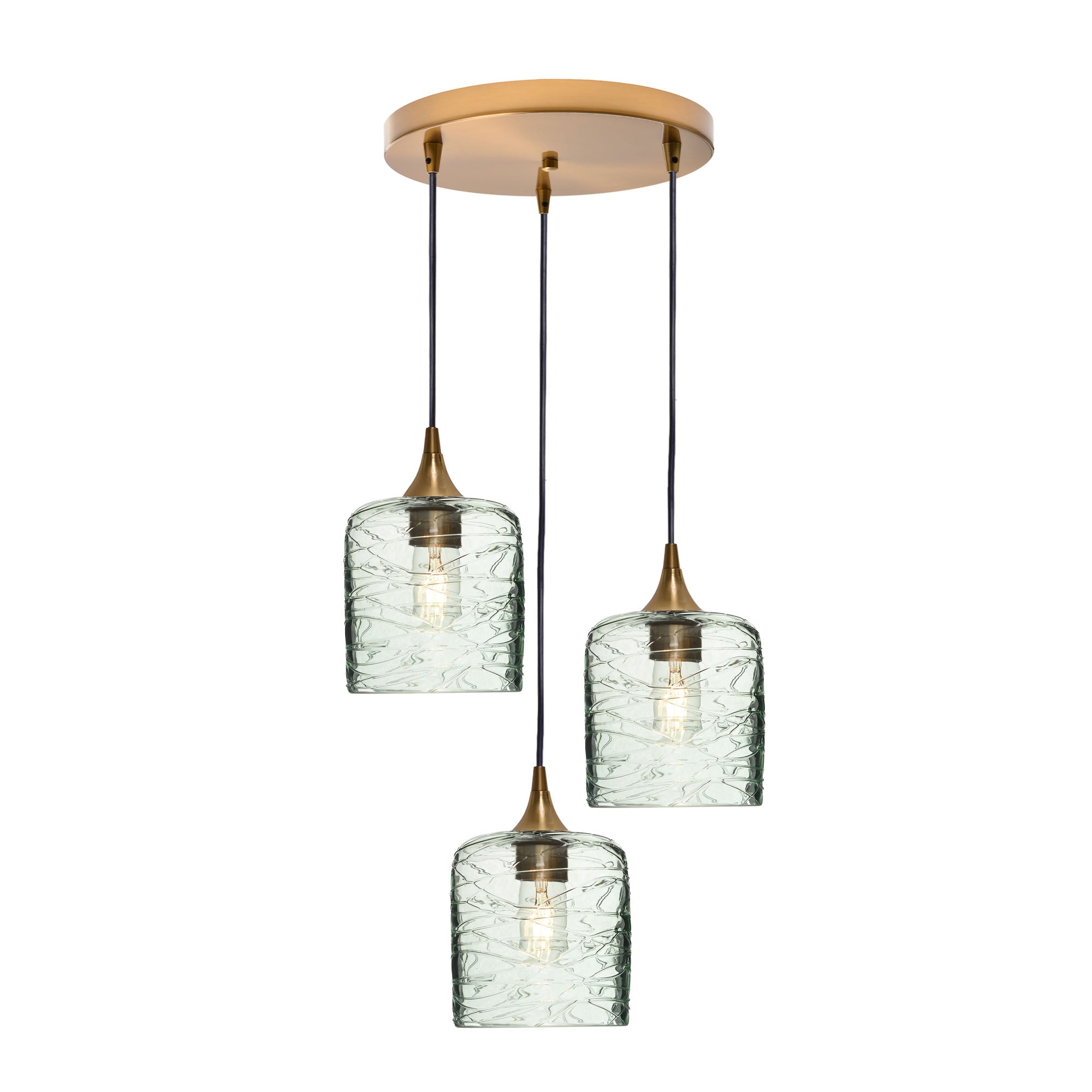 603 3 Pendant Cascade Chandelier-Glass-Bicycle Glass Co - Hotshop-Polished Brass - 4ft Cord-Spun-Eco Clear-Bicycle Glass Co