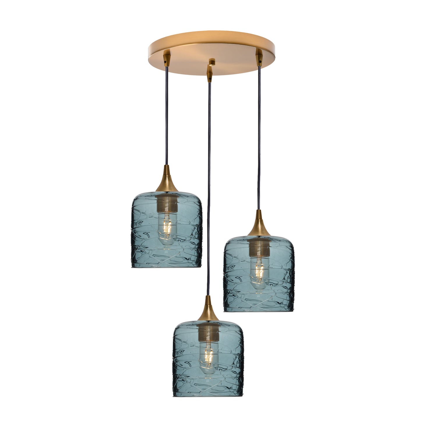 603 3 Pendant Cascade Chandelier-Glass-Bicycle Glass Co - Hotshop-Polished Brass - 4ft Cord-Spun-Slate Gray-Bicycle Glass Co
