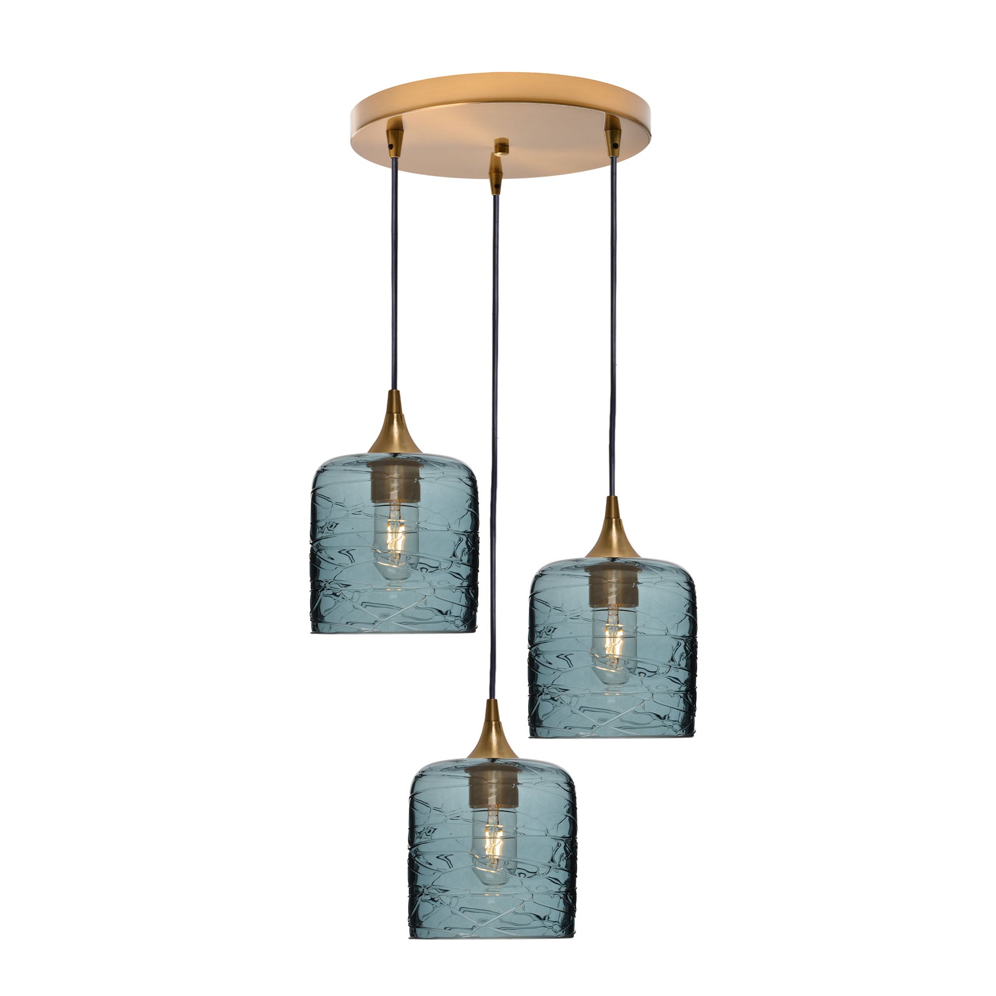 603 3 Pendant Cascade Chandelier-Glass-Bicycle Glass Co - Hotshop-Polished Brass - 4ft Cord-Spun-Slate Gray-Bicycle Glass Co