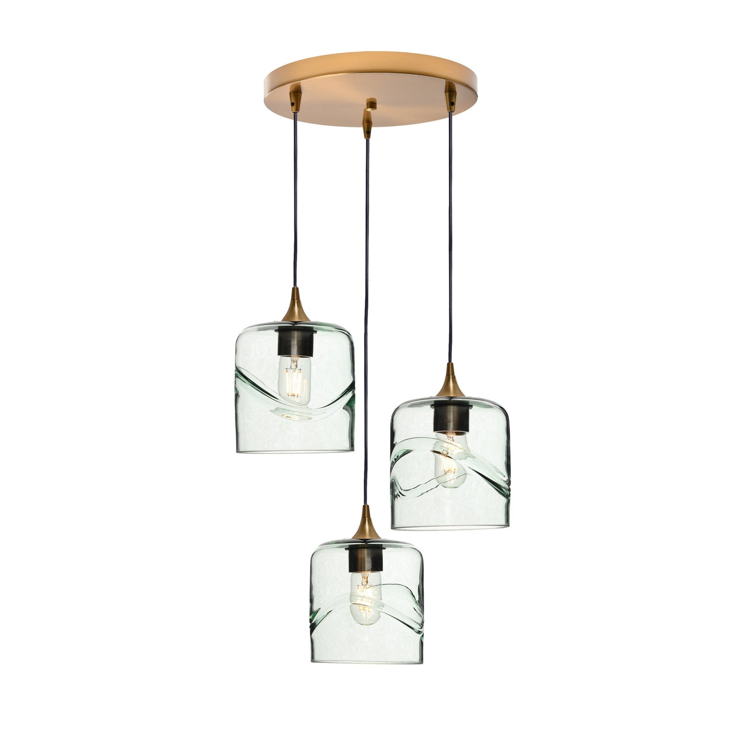 603 3 Pendant Cascade Chandelier-Glass-Bicycle Glass Co - Hotshop-Polished Brass - 4ft Cord-Swell-Eco Clear-Bicycle Glass Co