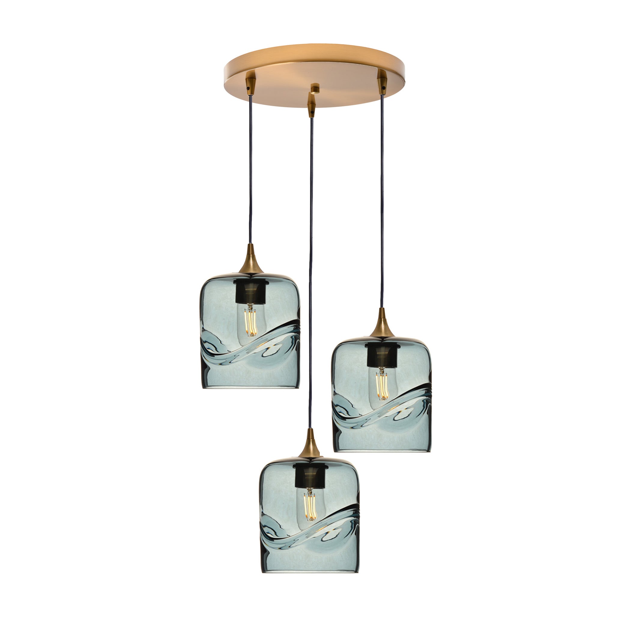 603 3 Pendant Cascade Chandelier-Glass-Bicycle Glass Co - Hotshop-Polished Brass - 4ft Cord-Swell-Slate Gray-Bicycle Glass Co