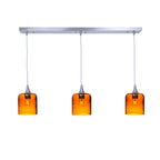 603 3 Pendant Linear Chandelier-Glass-Bicycle Glass Co - Hotshop-Brushed Nickel - 8ft Downrod-Spun-Golden Amber-Bicycle Glass Co
