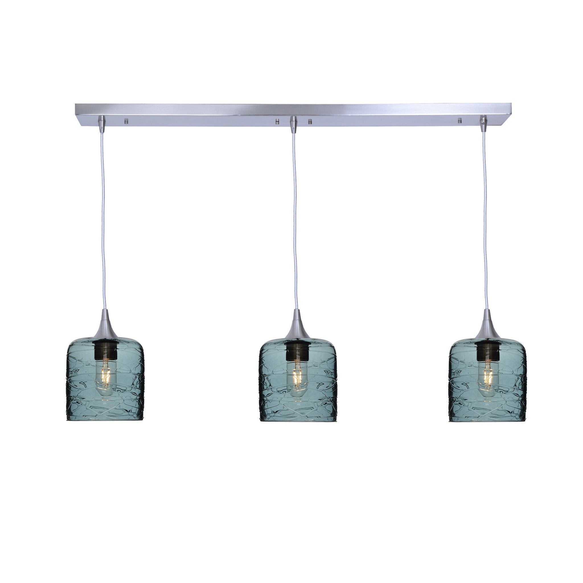 603 3 Pendant Linear Chandelier-Glass-Bicycle Glass Co - Hotshop-Brushed Nickel - 8ft Downrod-Spun-Slate Gray-Bicycle Glass Co