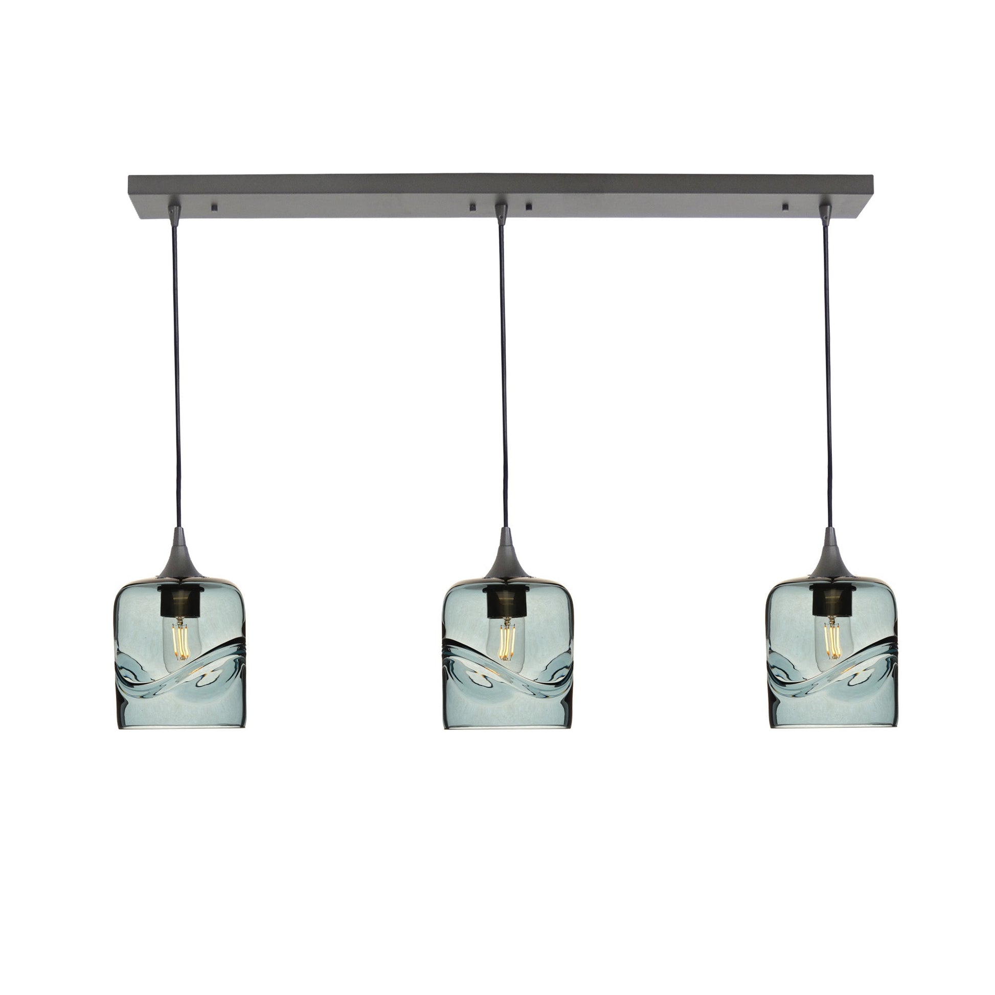 603 3 Pendant Linear Chandelier-Glass-Bicycle Glass Co - Hotshop-Antique Bronze - 4ft Downrod-Swell-Slate Gray-Bicycle Glass Co