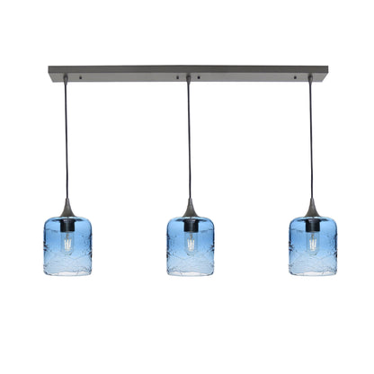 603 3 Pendant Linear Chandelier-Glass-Bicycle Glass Co - Hotshop-Antique Bronze - 4ft Downrod-Spun-Steel Blue-Bicycle Glass Co